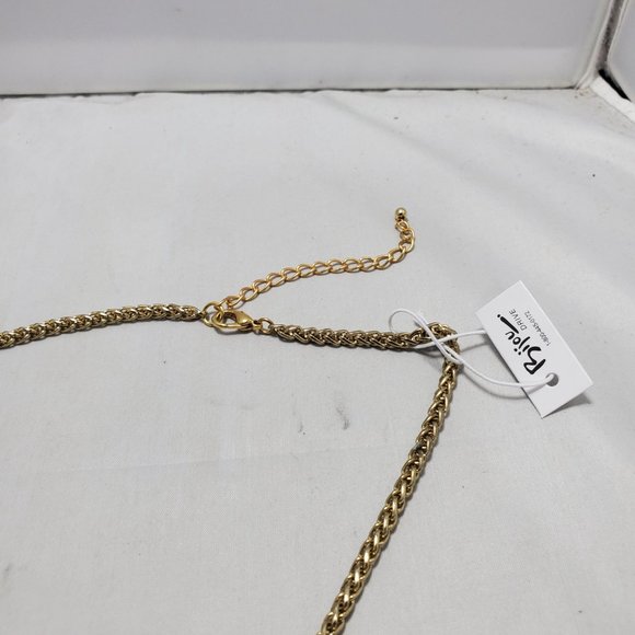 Bijou gold discs and a teal teardrop acrylic stone statement necklace, - Picture 6 of 8